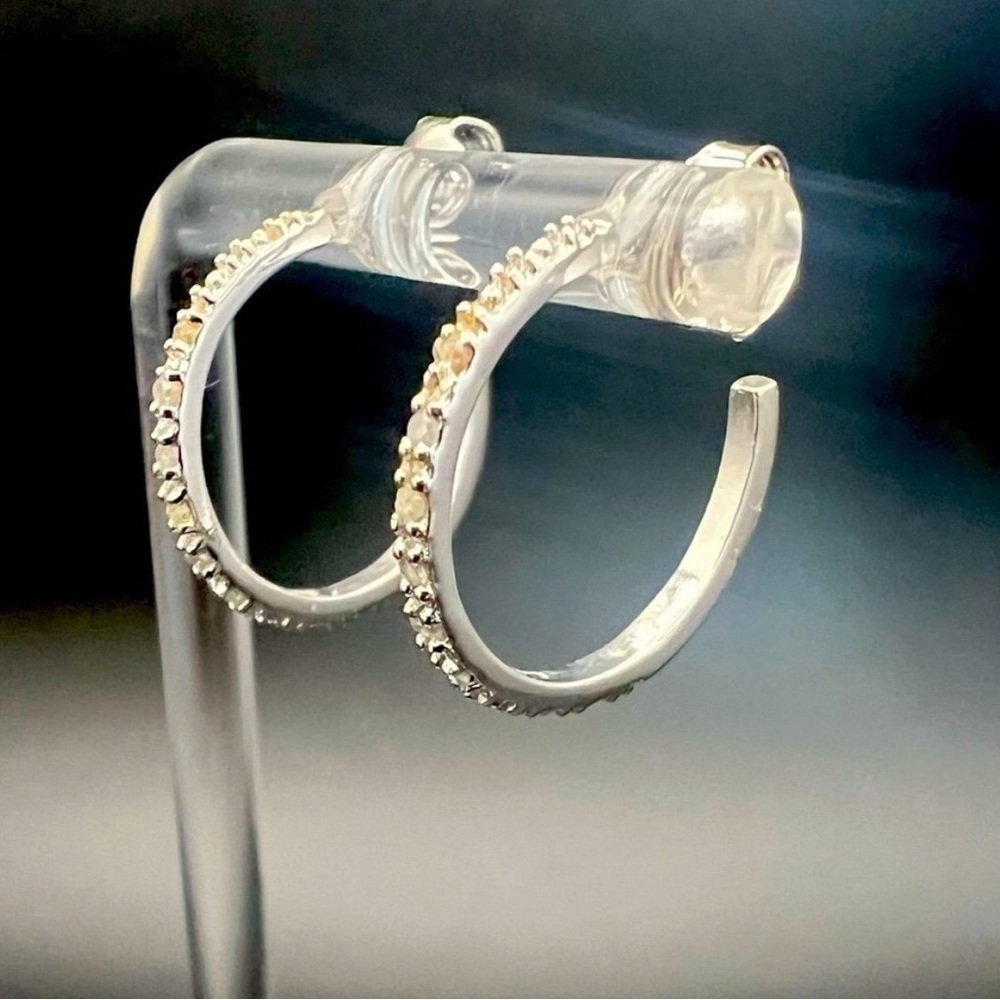 925 Sterling Silver CZ Hoop Earrings Sparkle Classic 3/4"